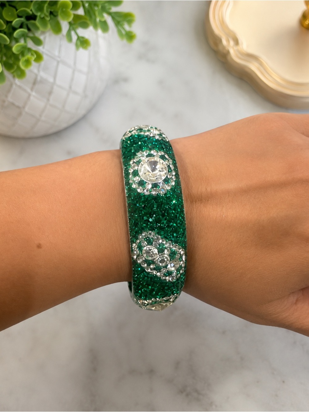 Green Crystal Bangle Bracelet - Brand